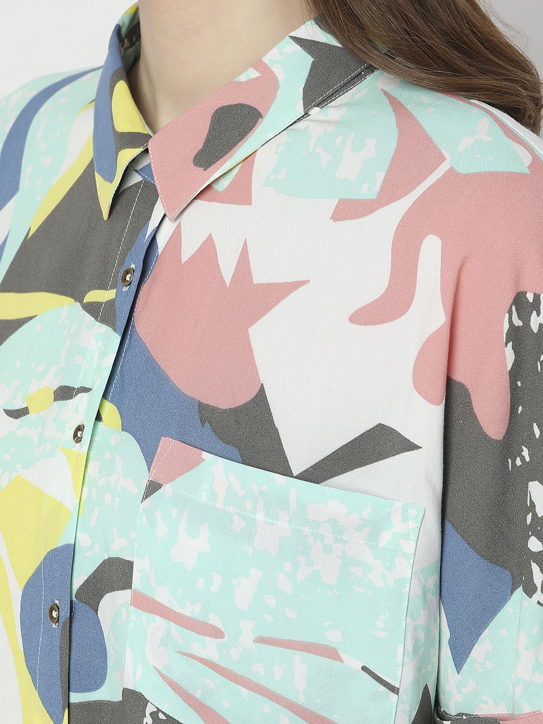 White Abstract Print Shirt