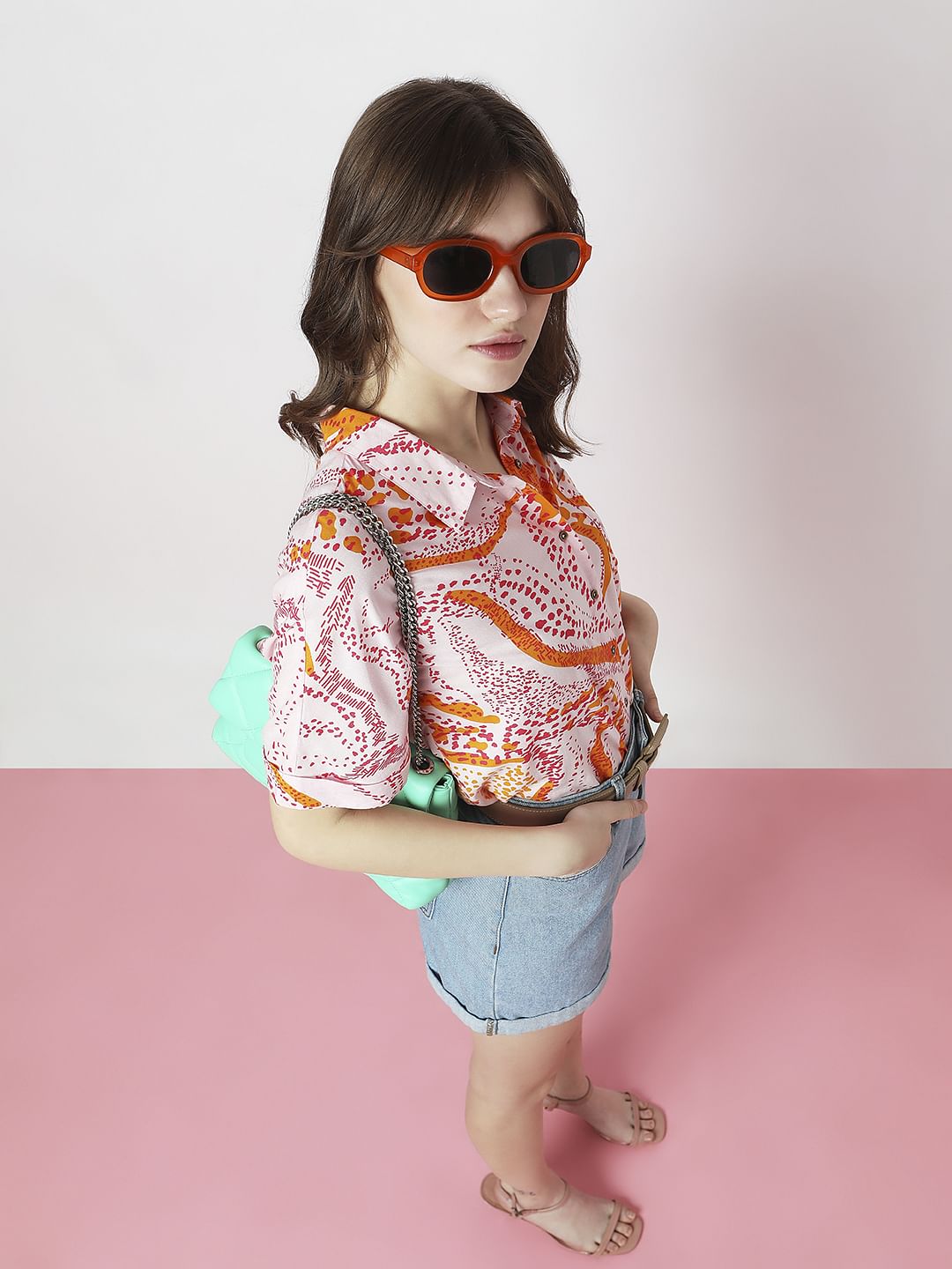 Pink Abstract Print Casual Shirt