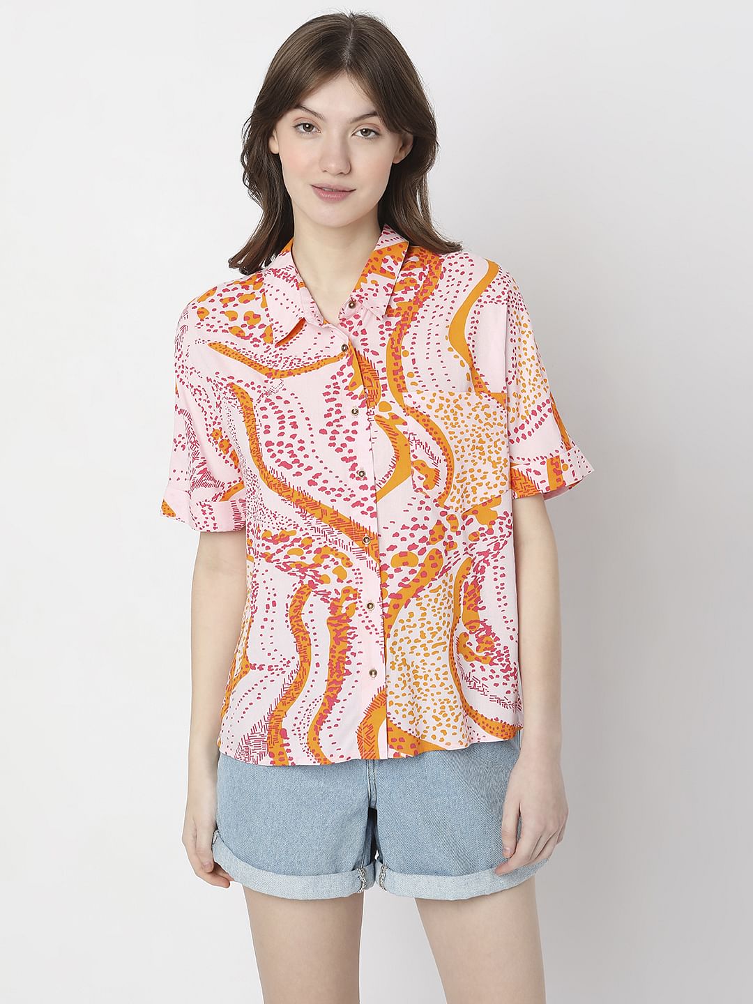 Pink Abstract Print Casual Shirt