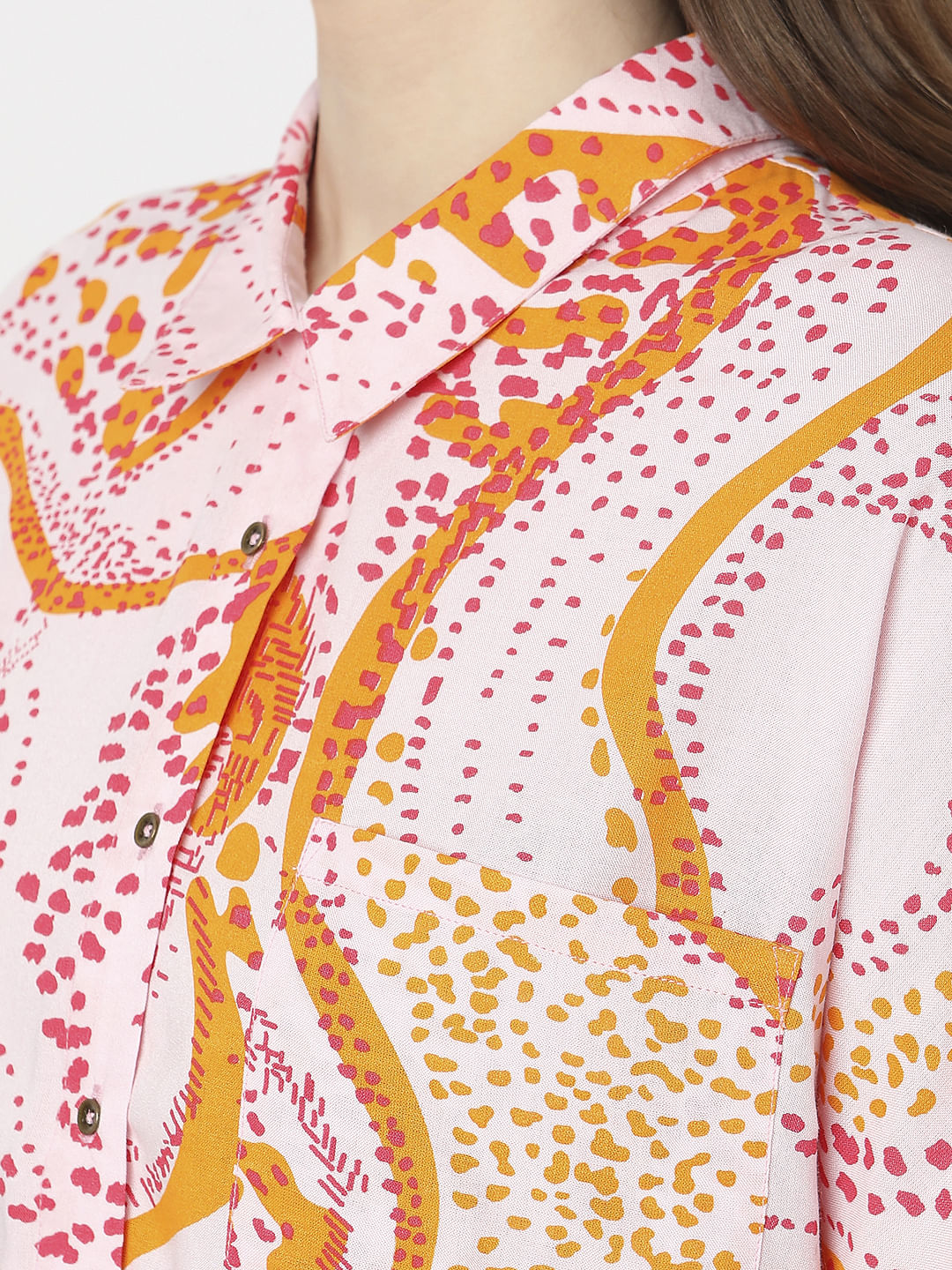 Pink Abstract Print Casual Shirt