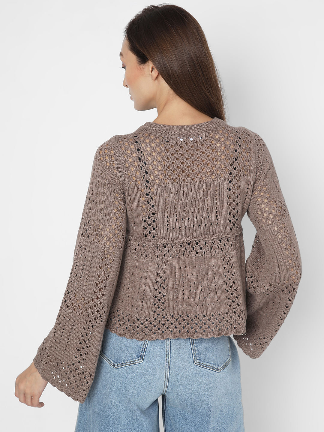 Dark Brown Crochet Peplum Pullover