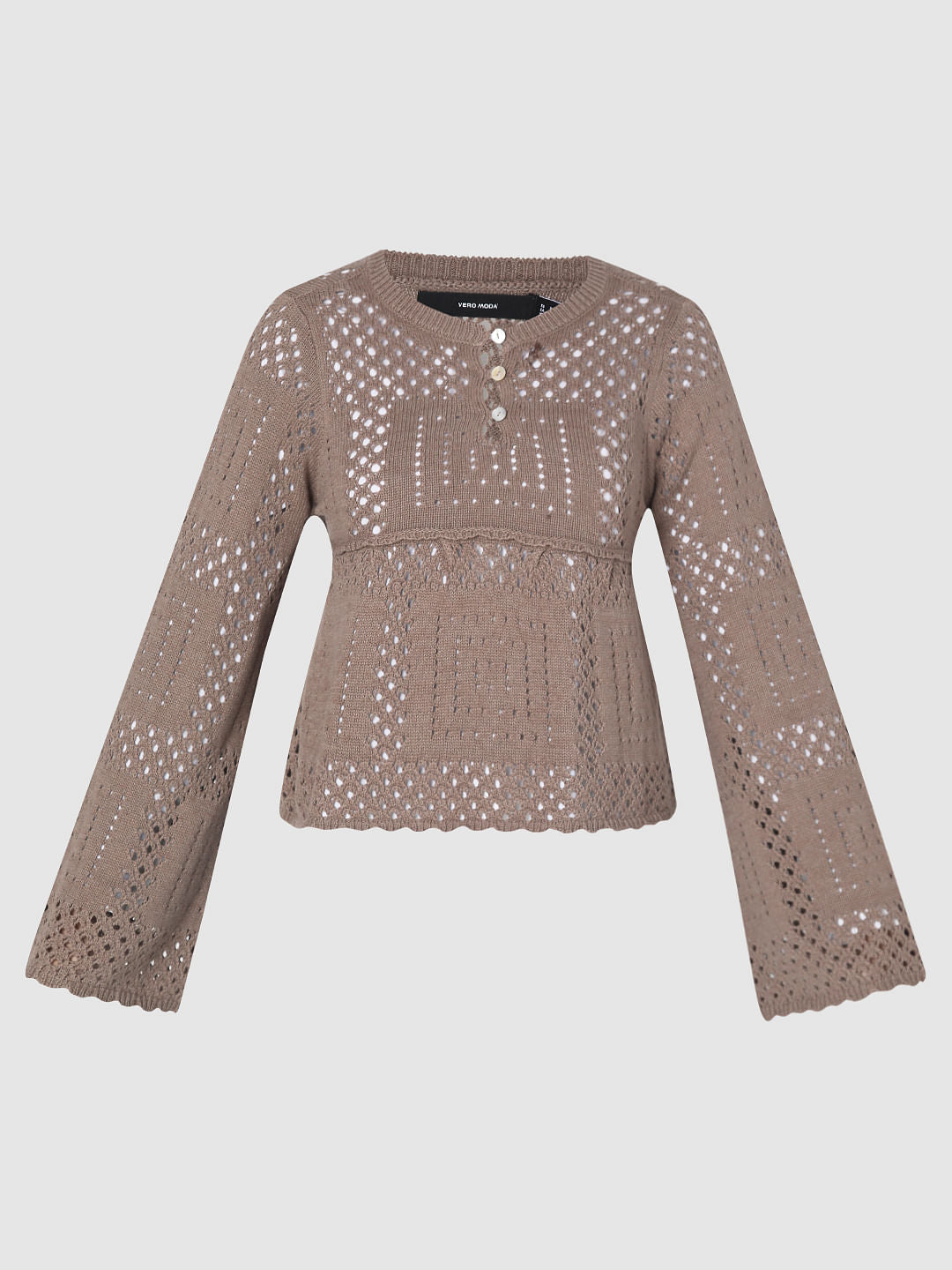 Dark Brown Crochet Peplum Pullover