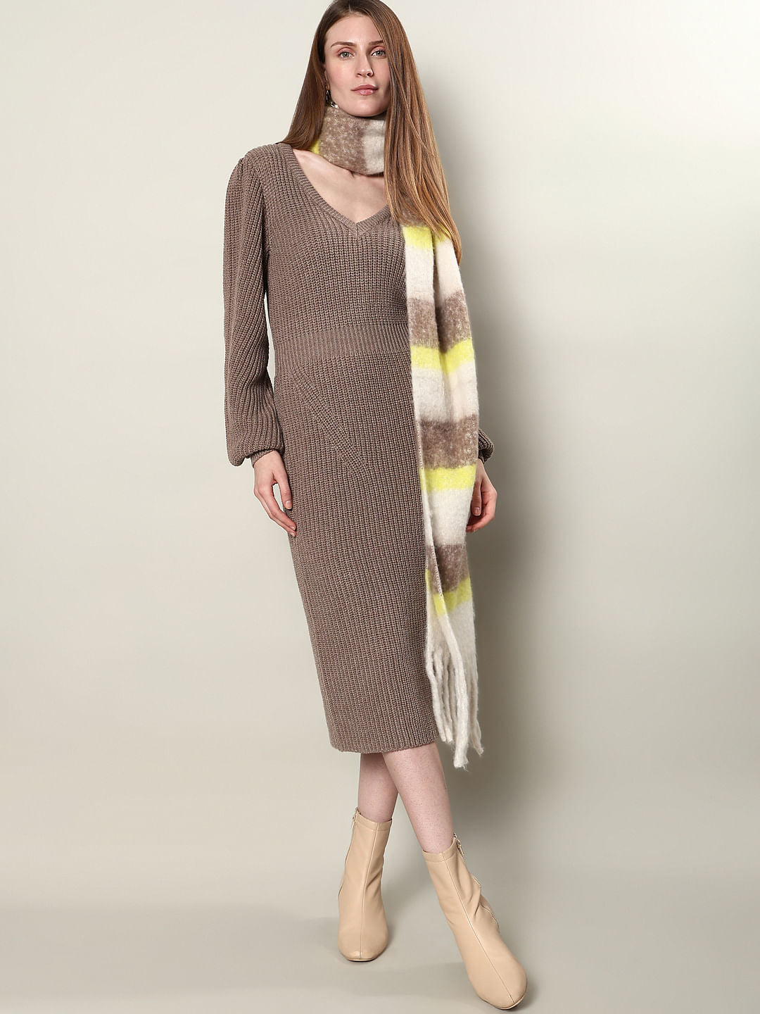 Brown Knitted Bodycon Dress