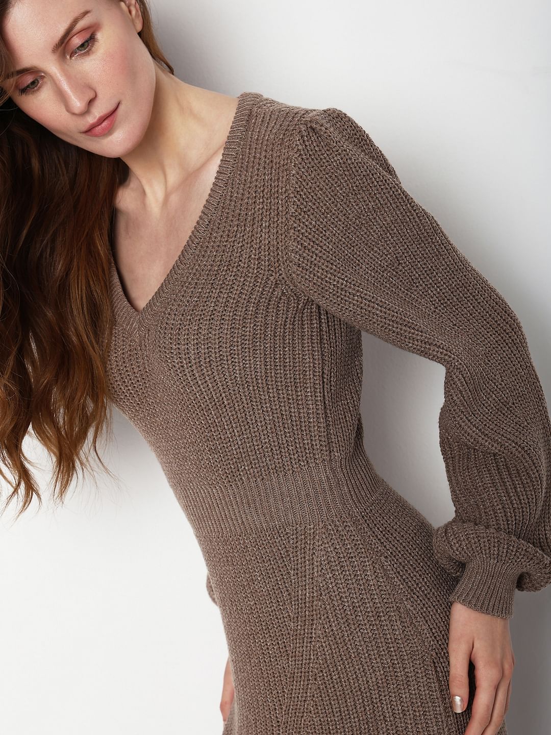 Brown Knitted Bodycon Dress