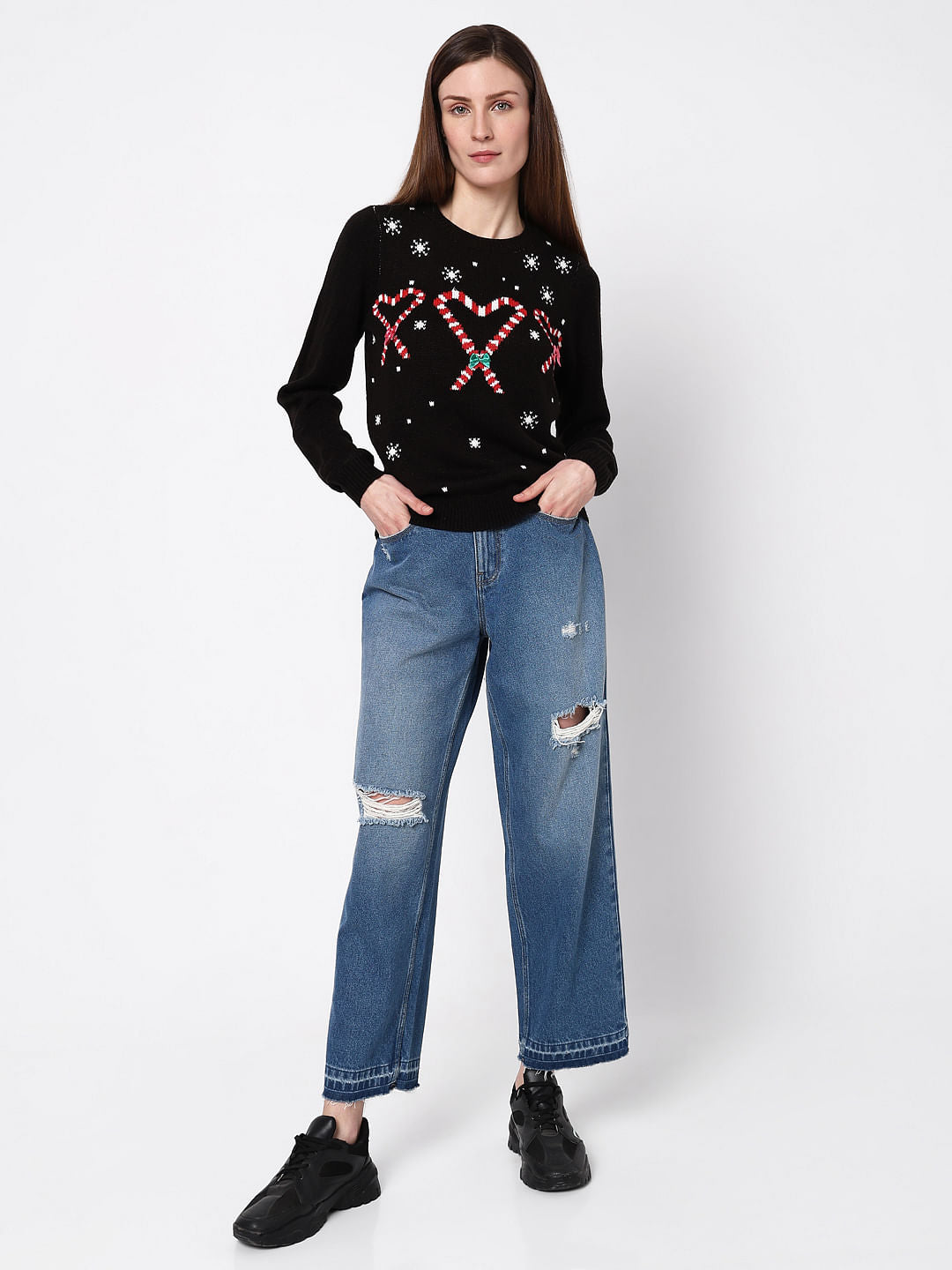 Black Candyheart Print Pullover