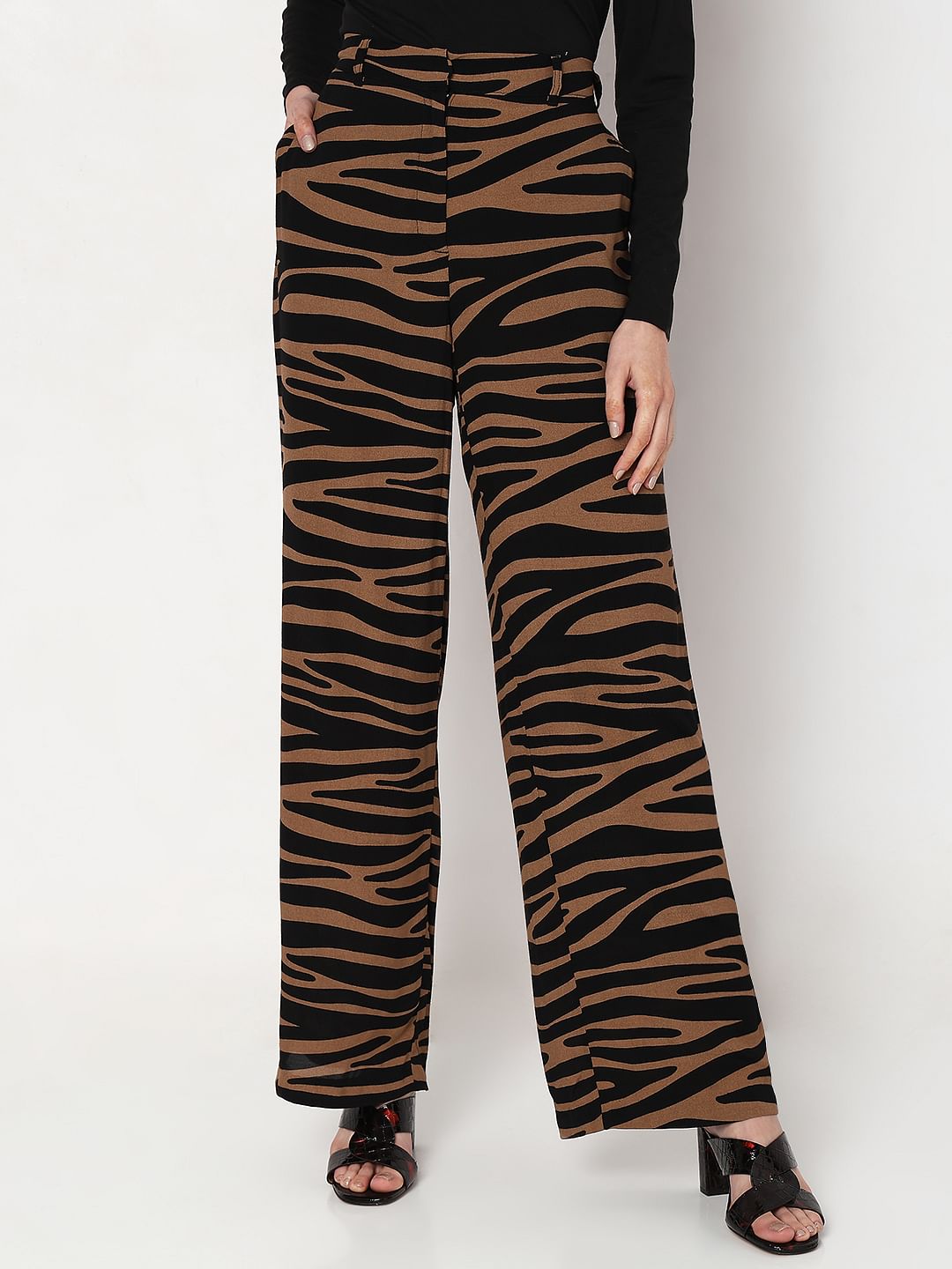 Brown High Rise Animal Print Pants