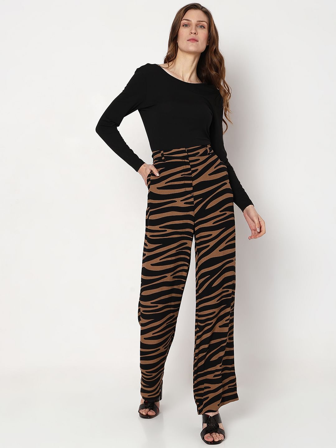 Brown High Rise Animal Print Pants