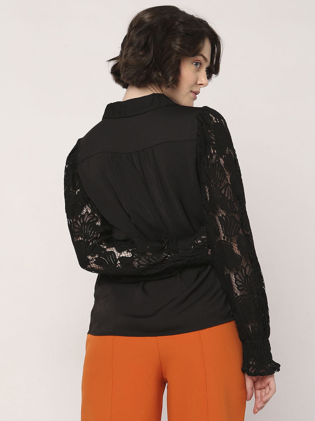 Black Lace Sleeves Shirt