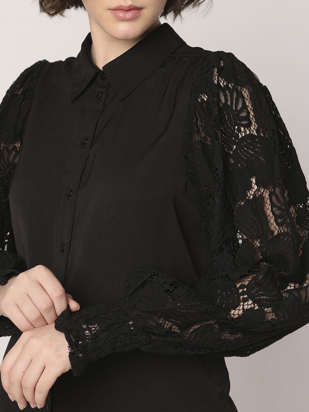 Black Lace Sleeves Shirt