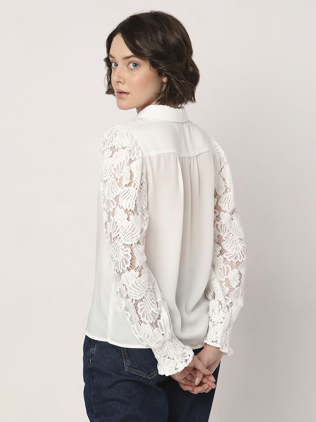 White Lace Sleeves Shirt