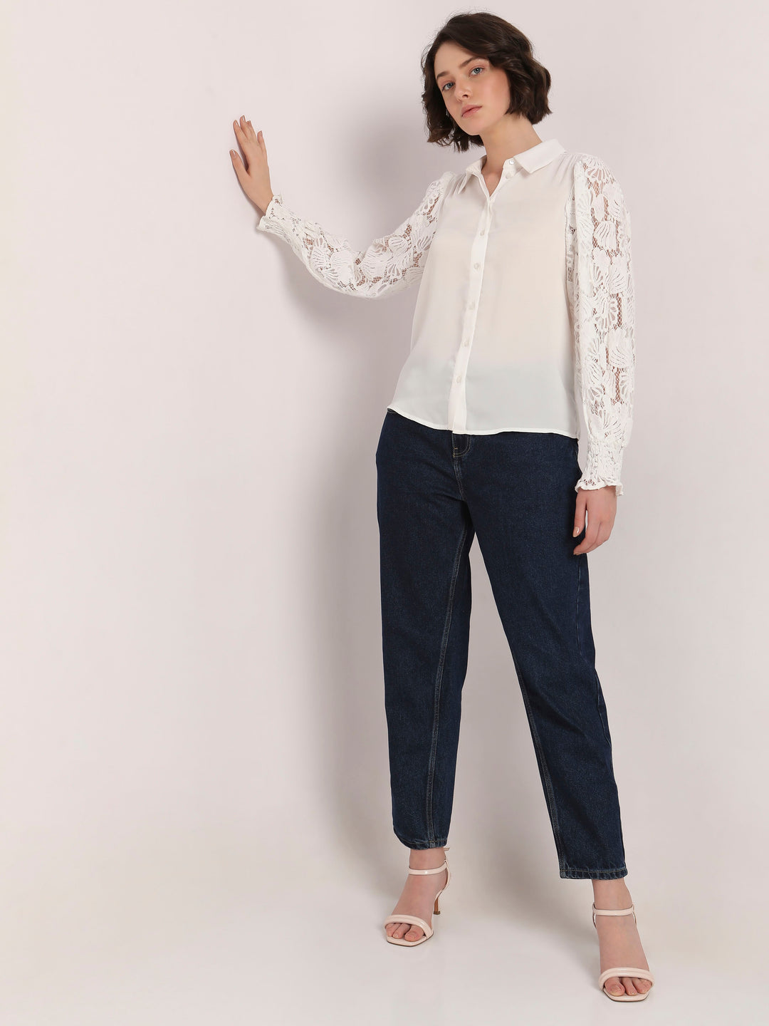 White Lace Sleeves Shirt