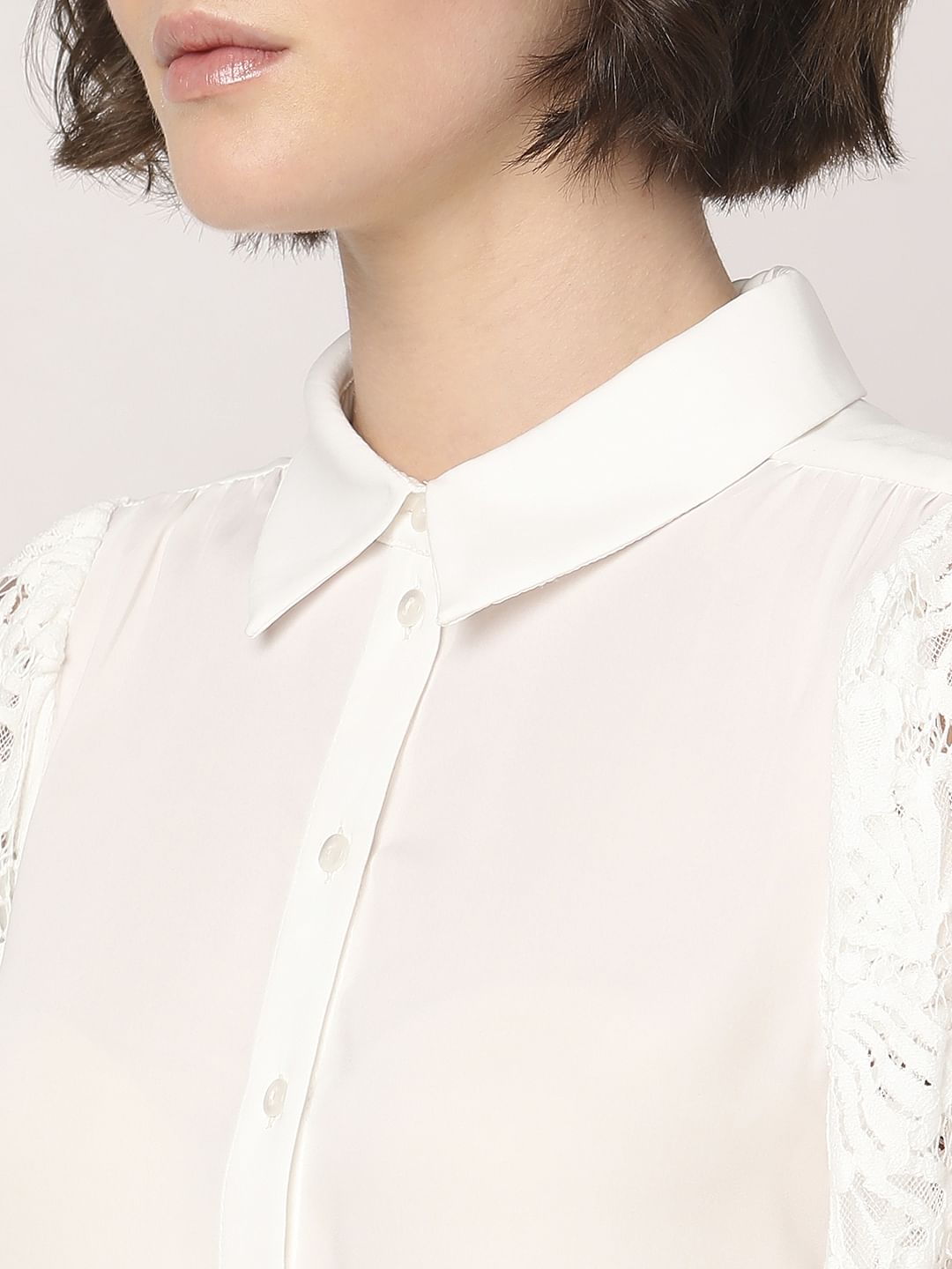 White Lace Sleeves Shirt
