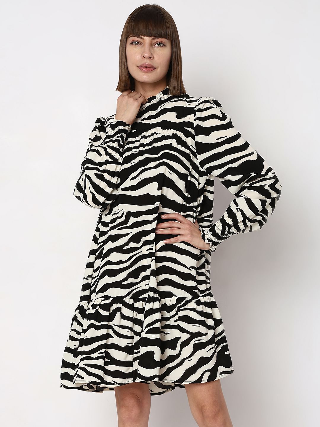 Black & White High Neck Shift Dress