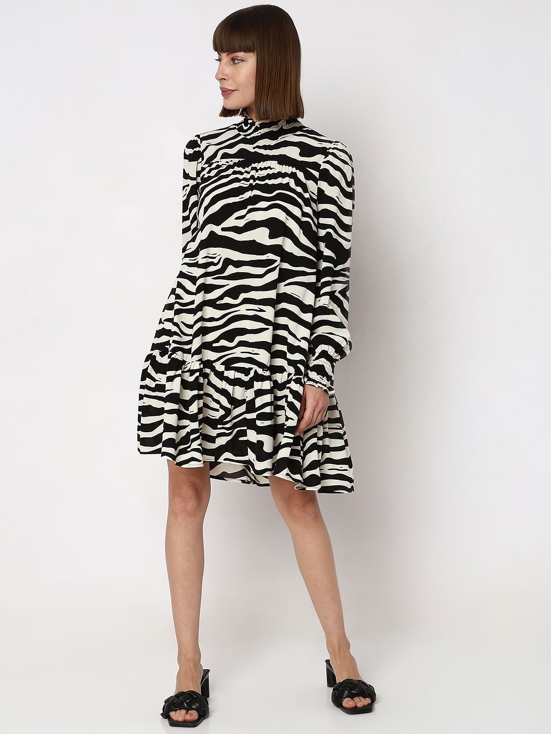 Black & White High Neck Shift Dress