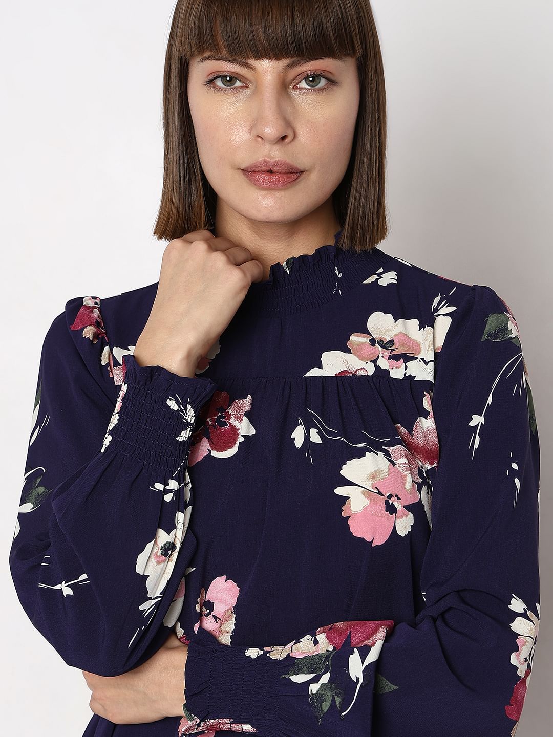 Dark Blue Floral Print Shift Dress