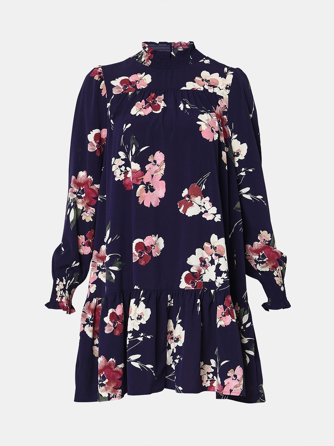 Dark Blue Floral Print Shift Dress
