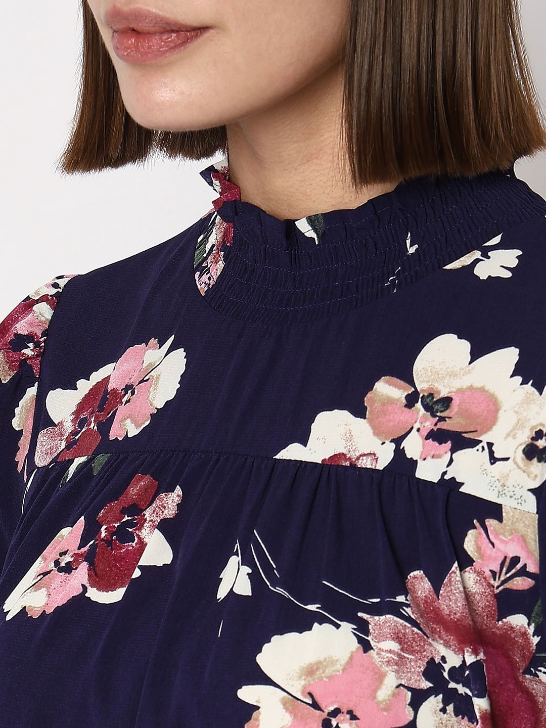 Dark Blue Floral Print Shift Dress
