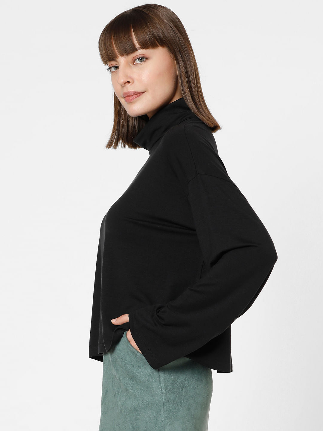 Black Roll Neck Top