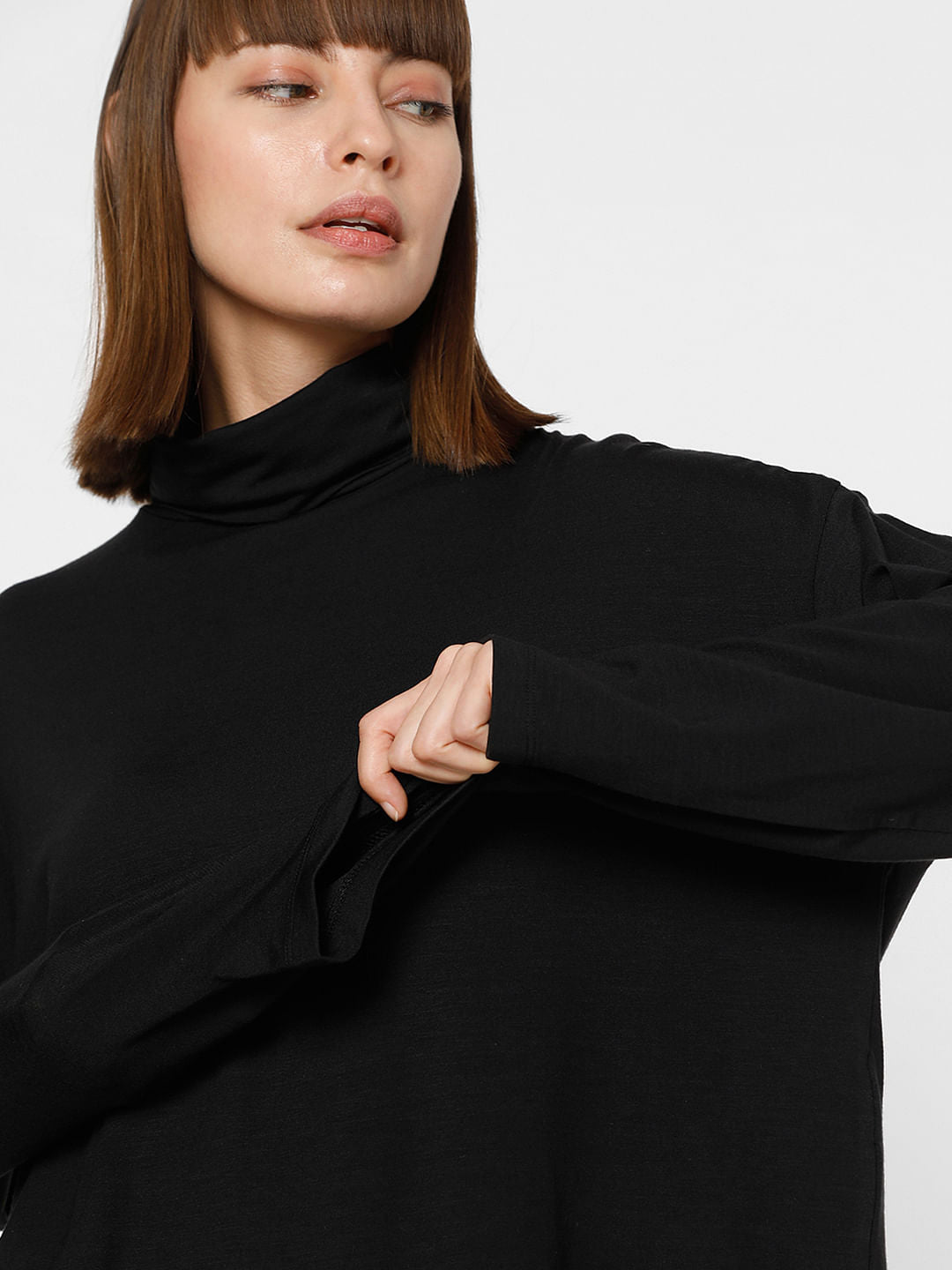Black Roll Neck Top