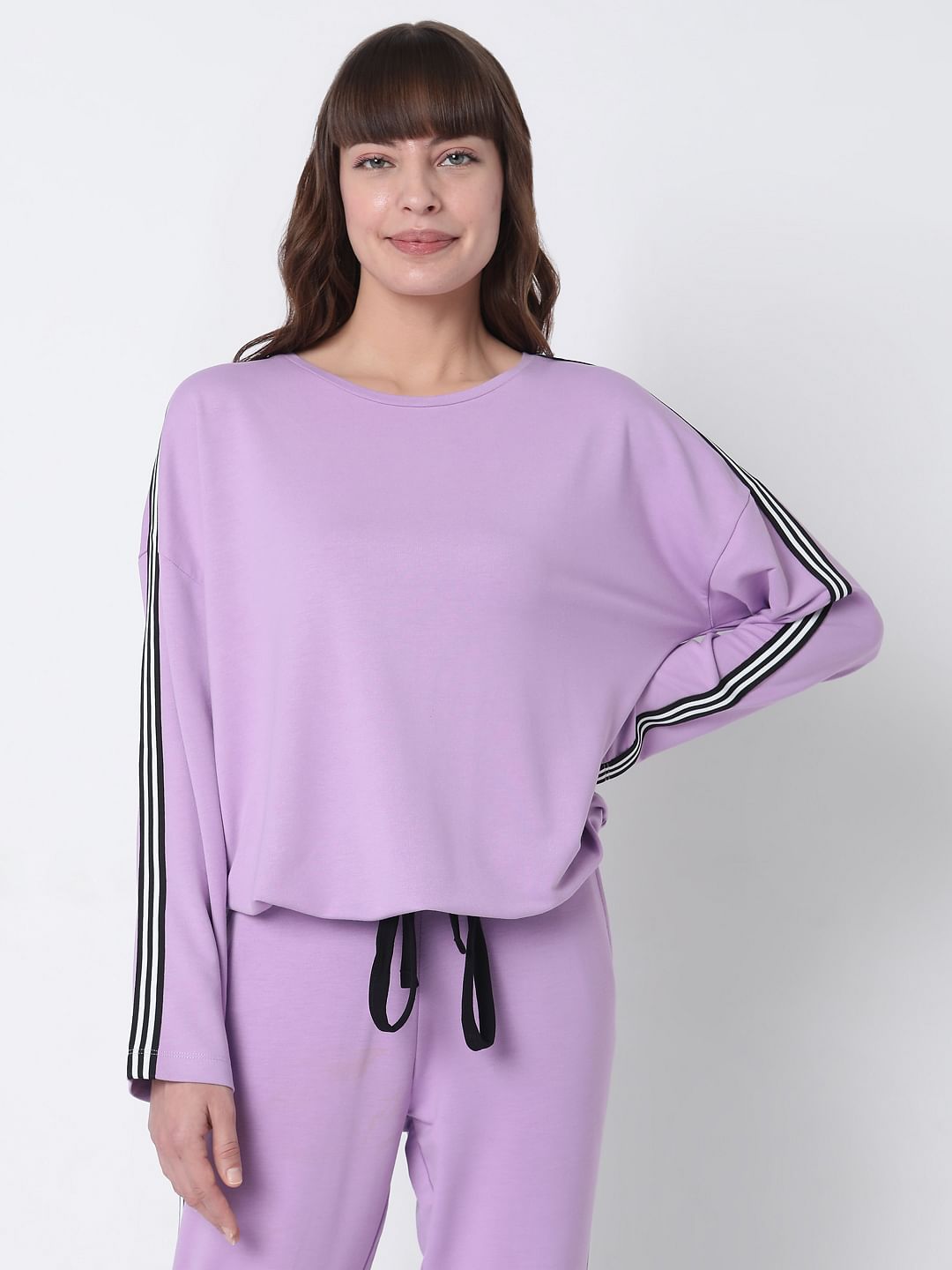 Purple Tape Detail Co-Ord Set Sweatshirt