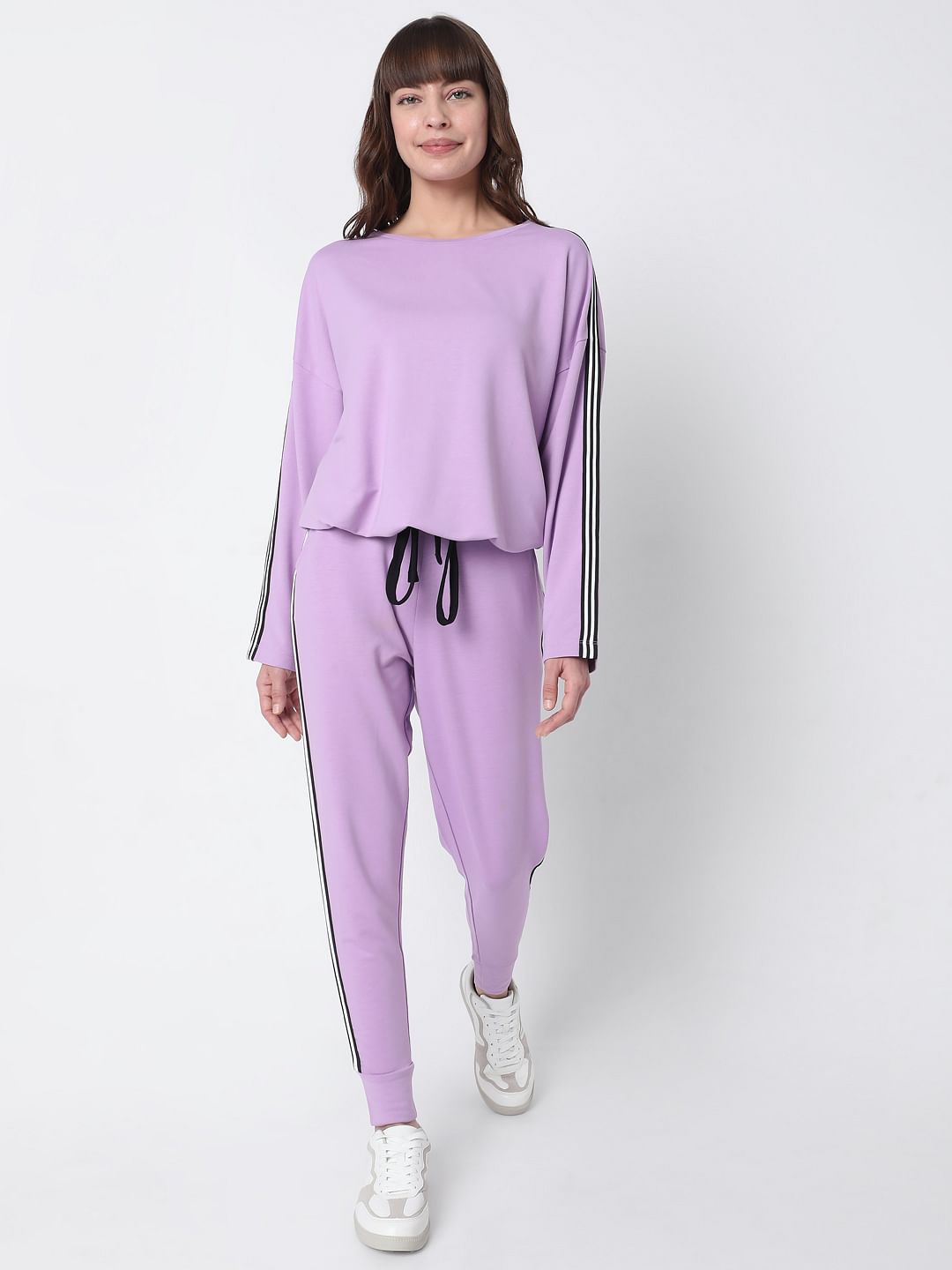 Purple Tape Detail Co-Ord Set Sweatshirt