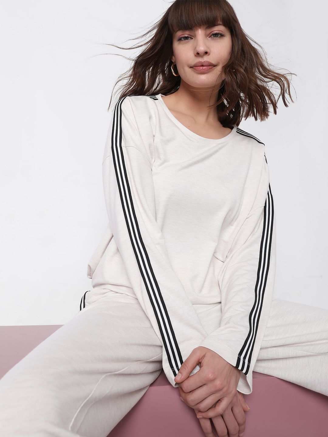 White Tape Detail Co-Ord Set Sweatshirt