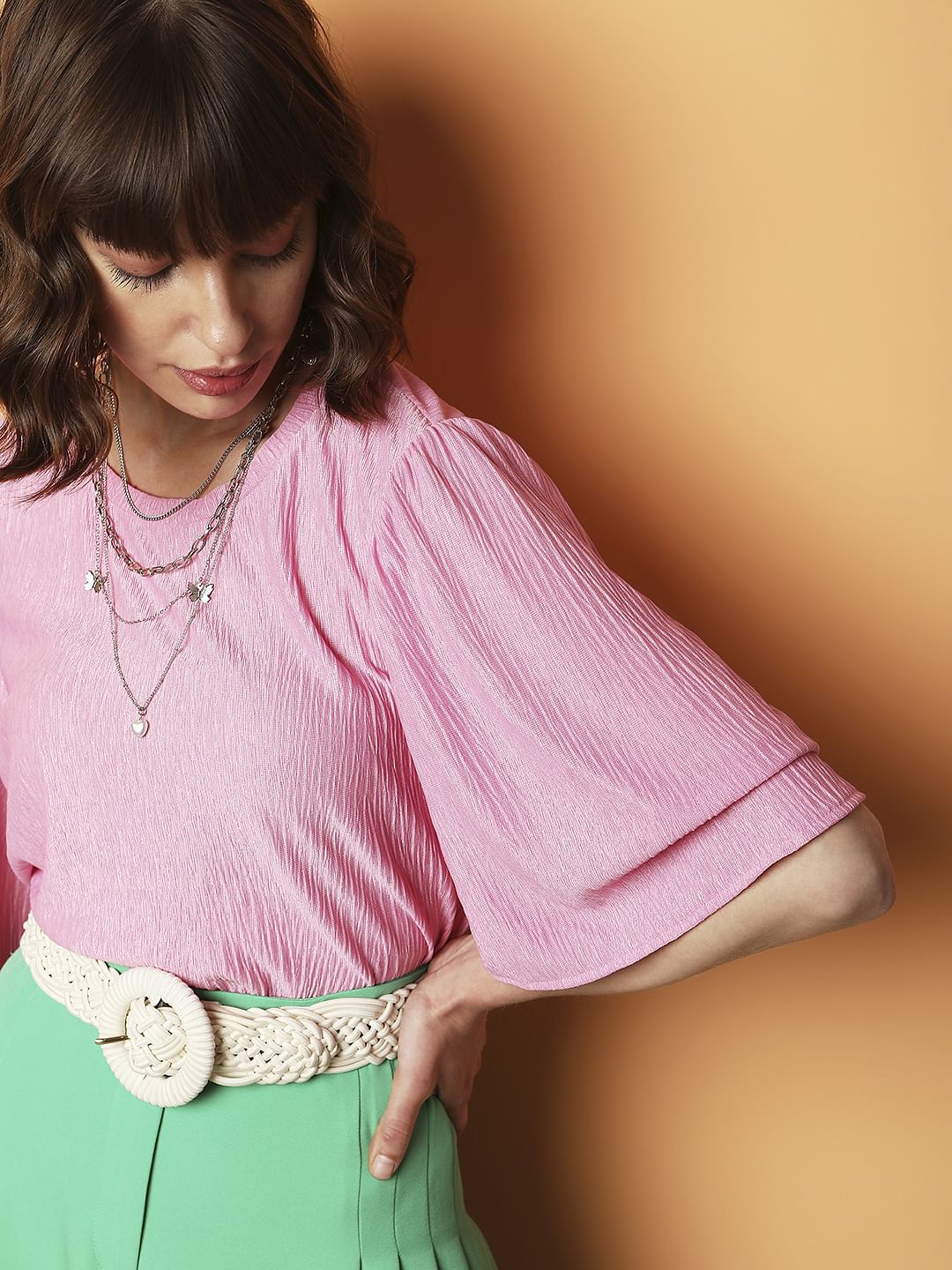 Pink Flared Sleeves Top