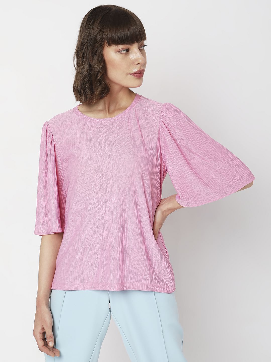 Pink Flared Sleeves Top