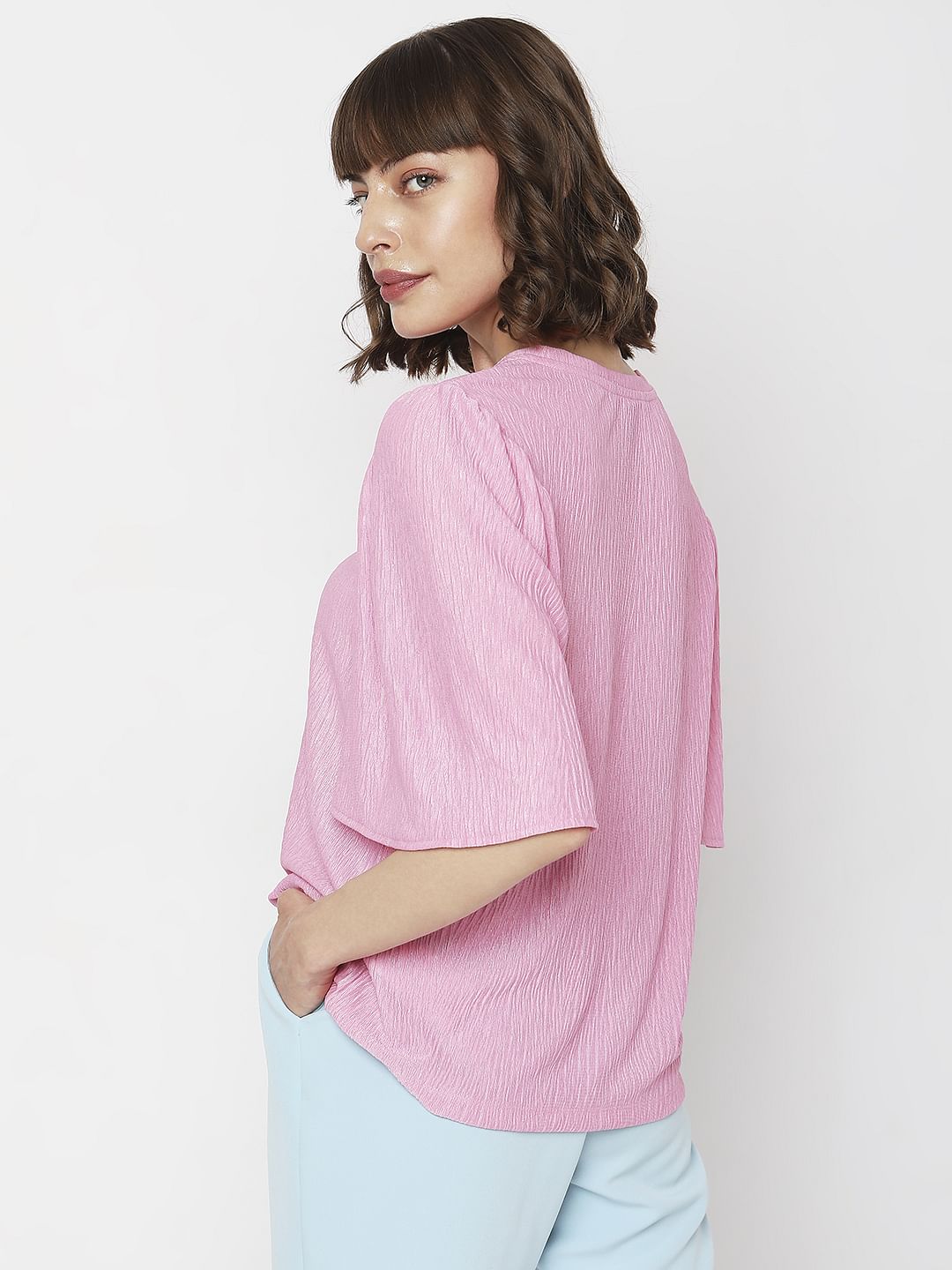 Pink Flared Sleeves Top