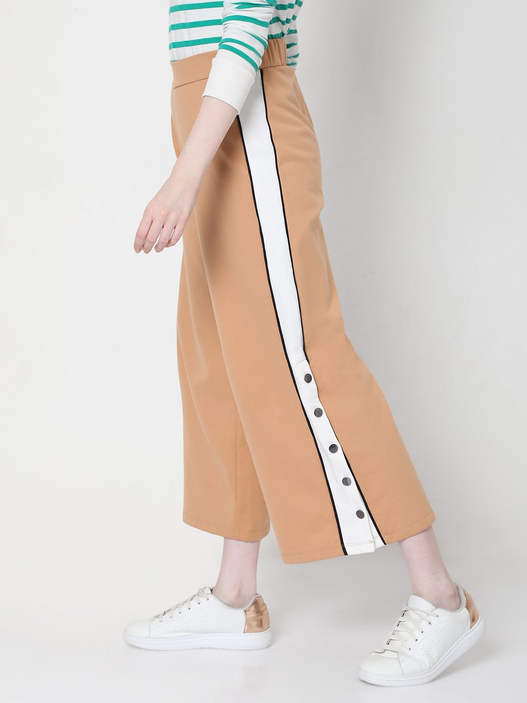 Beige High Rise Wide Leg Pants