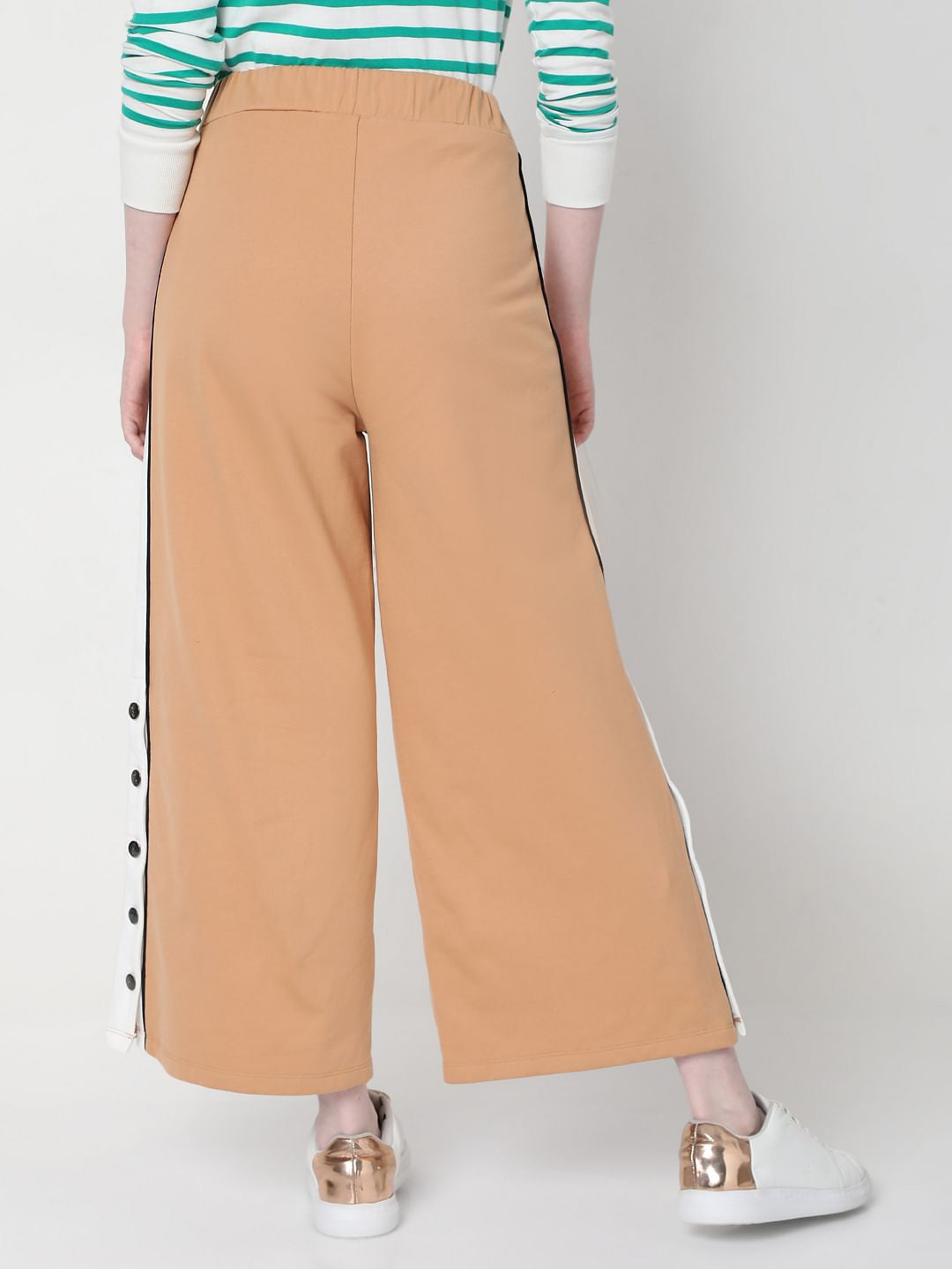 Beige High Rise Wide Leg Pants