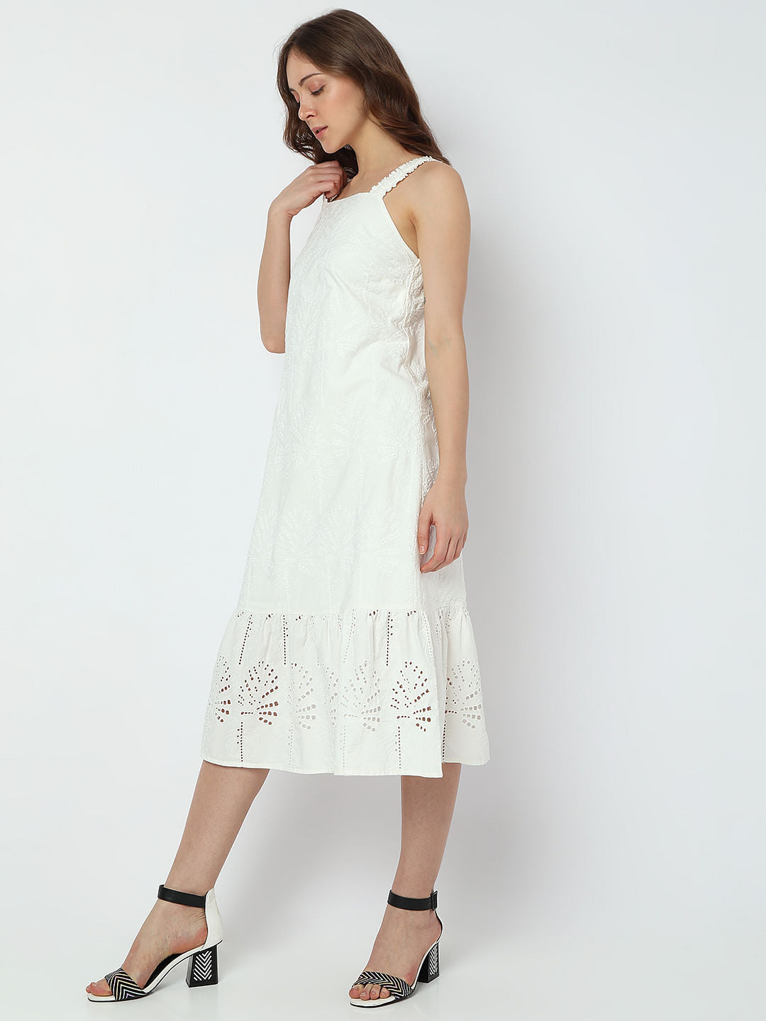 White Embroidered Midi Dress