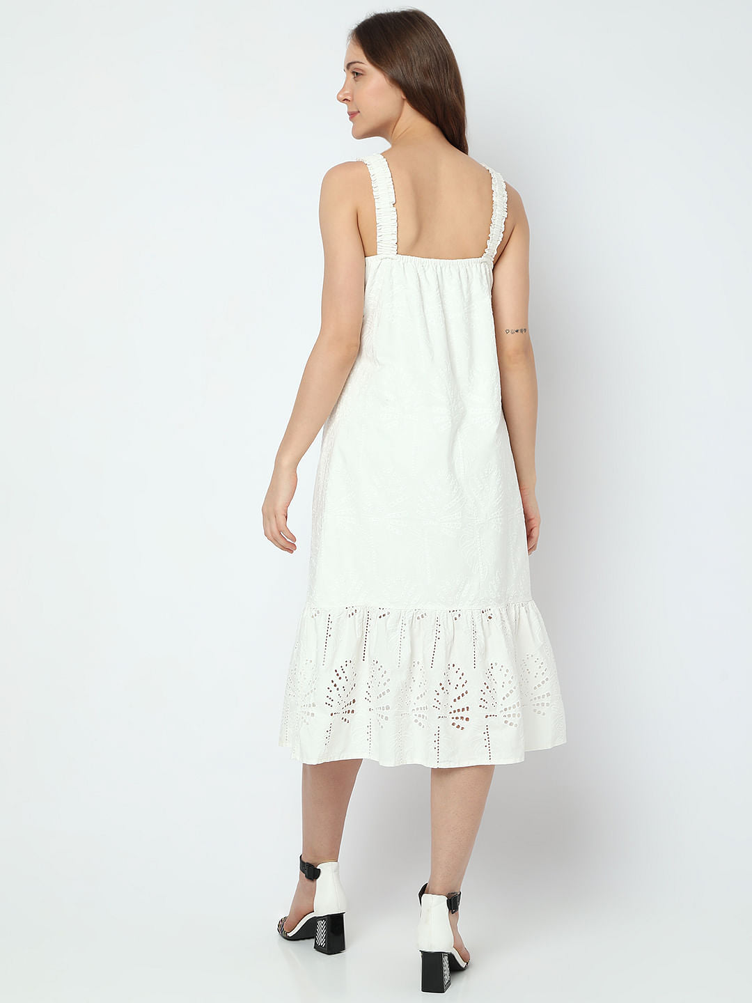 White Embroidered Midi Dress