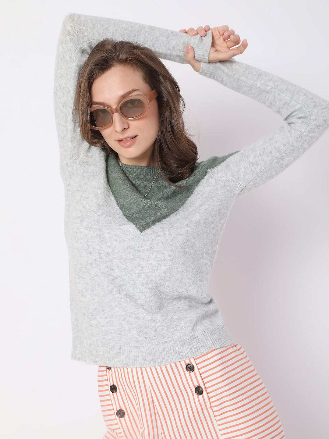 Grey Chevron Print Pullover