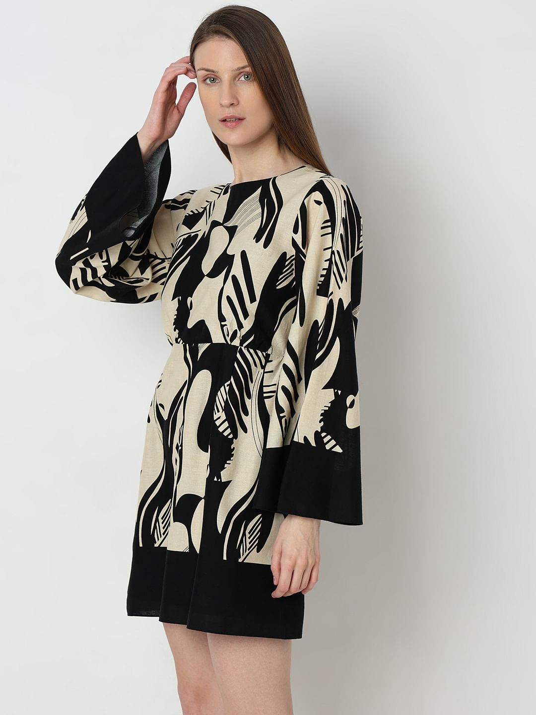 Black Printed Fit & Flare Dress