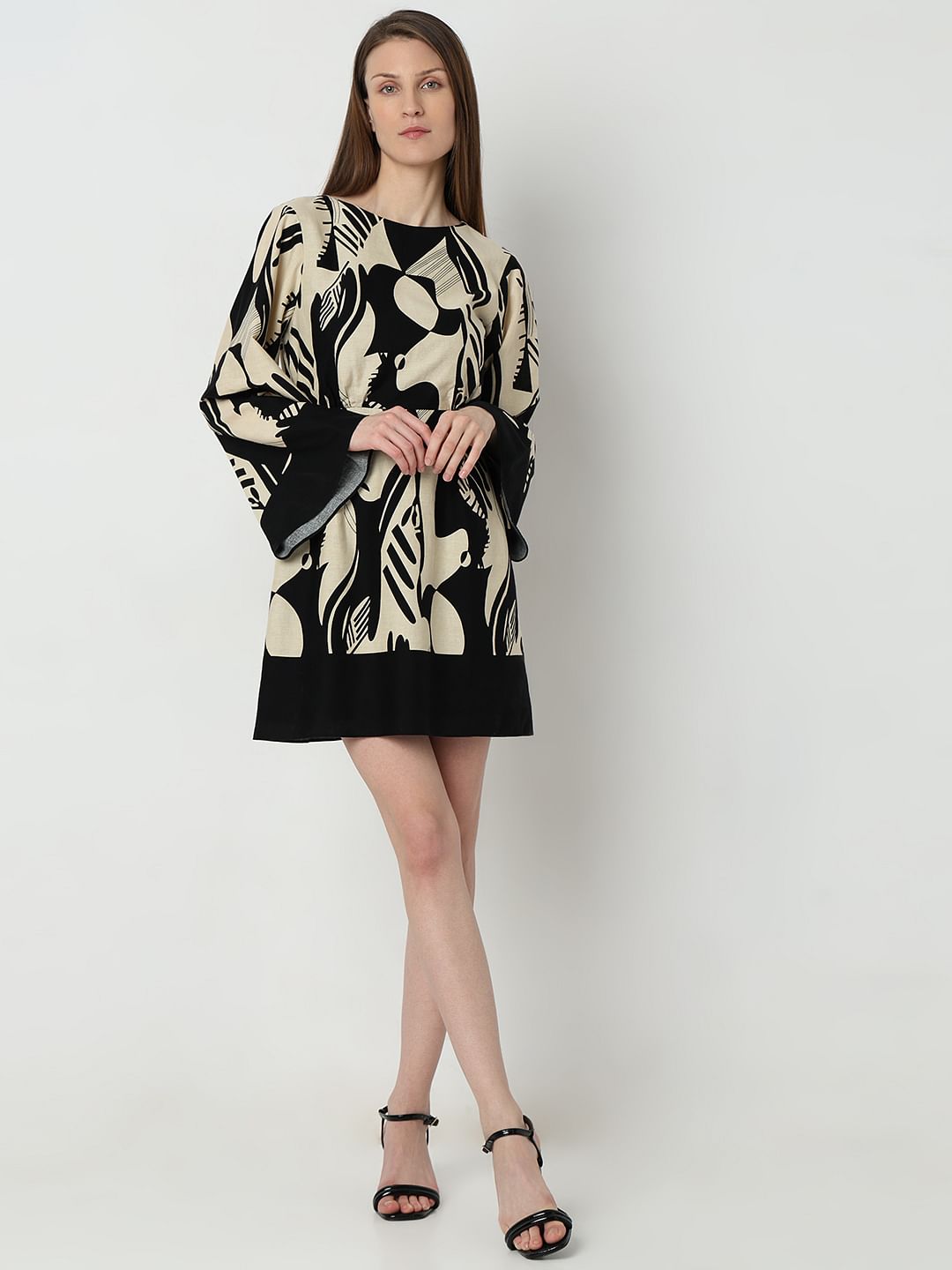 Black Printed Fit & Flare Dress