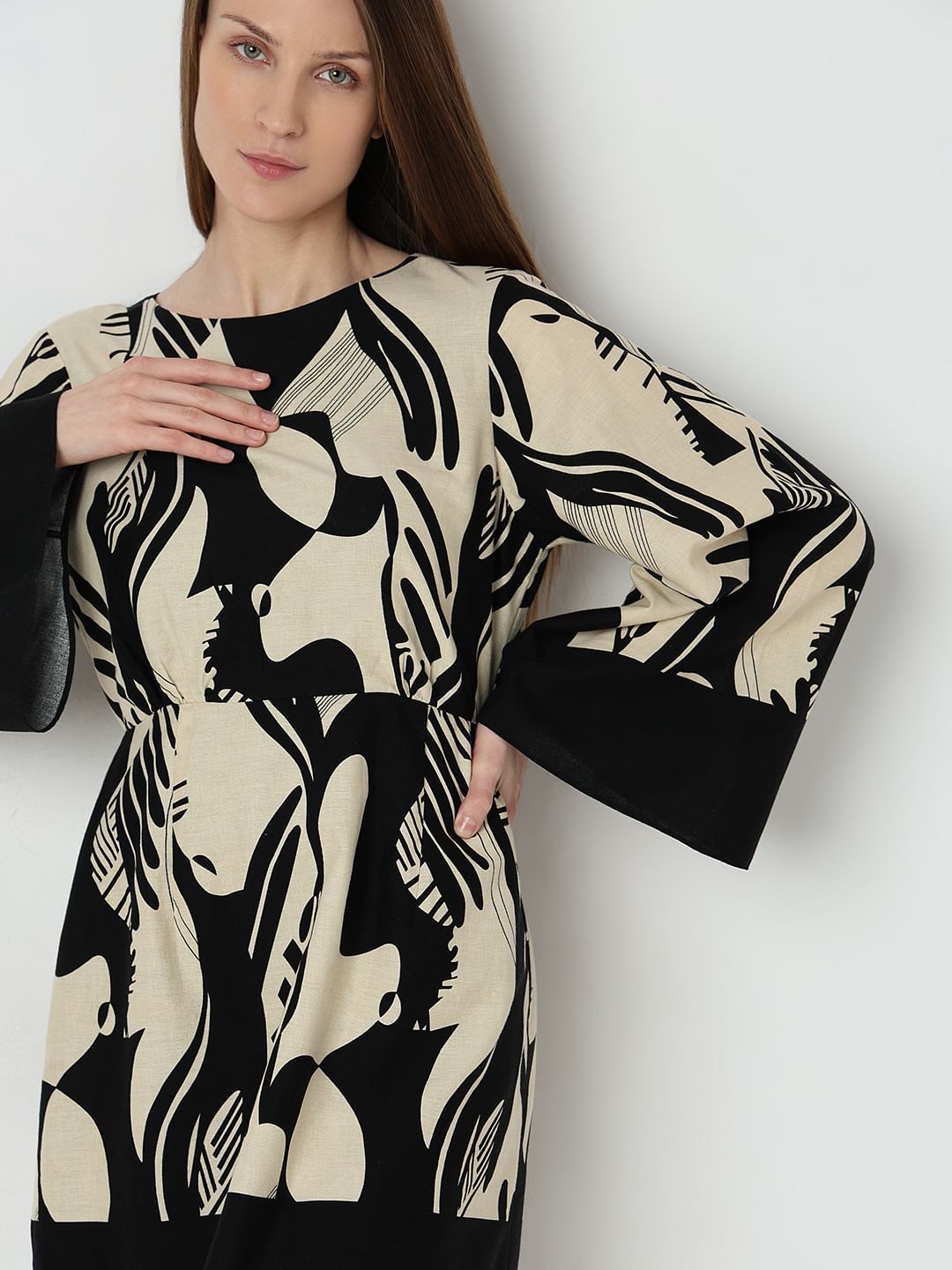 Black Printed Fit & Flare Dress