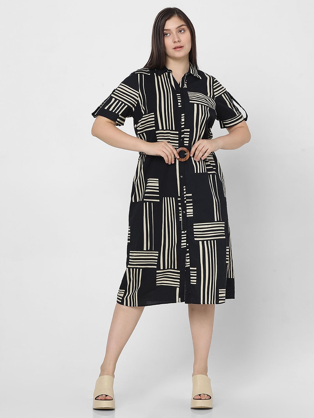 Curve Black Printed Shirt Dress