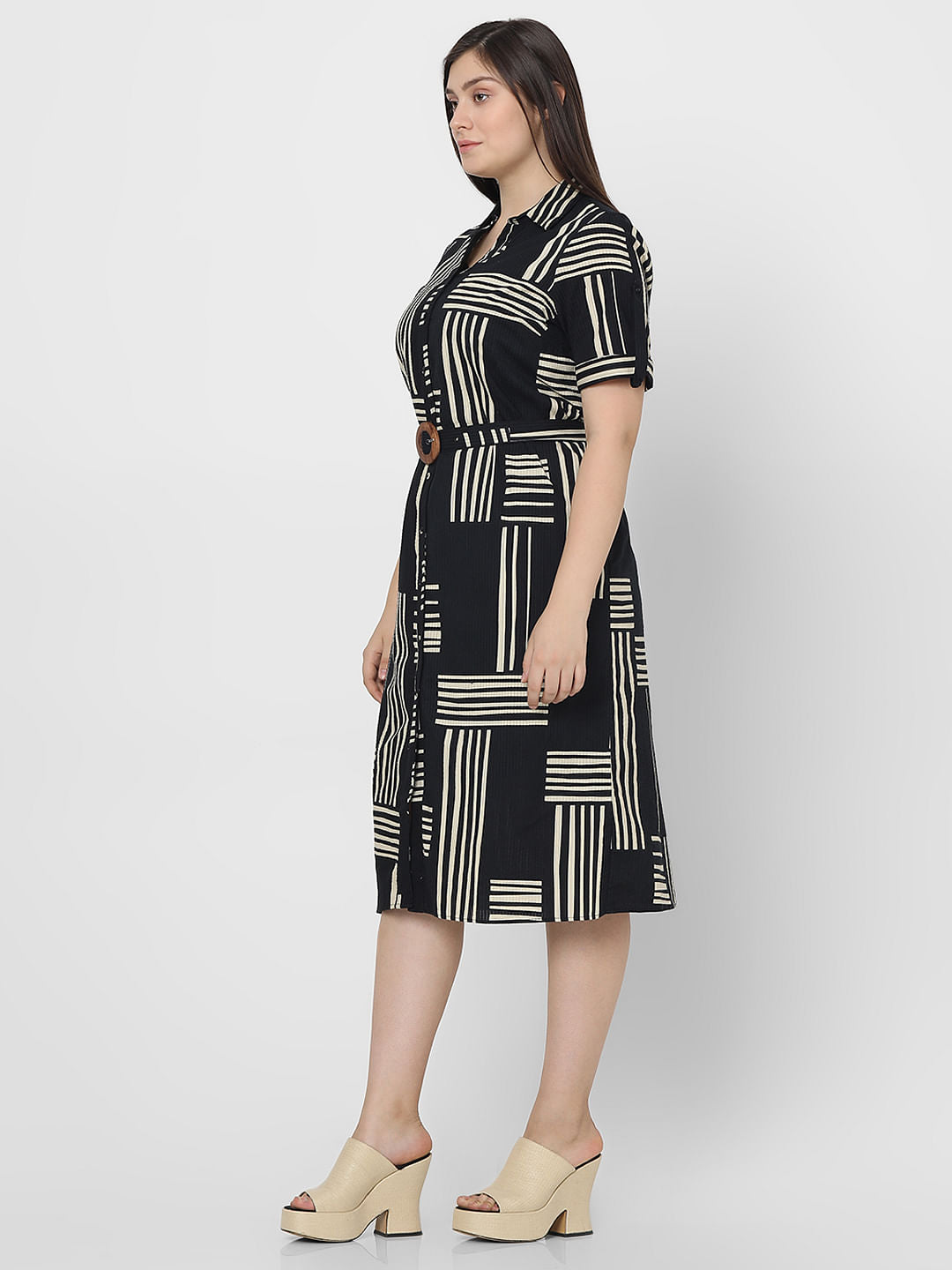 Curve Black Printed Shirt Dress