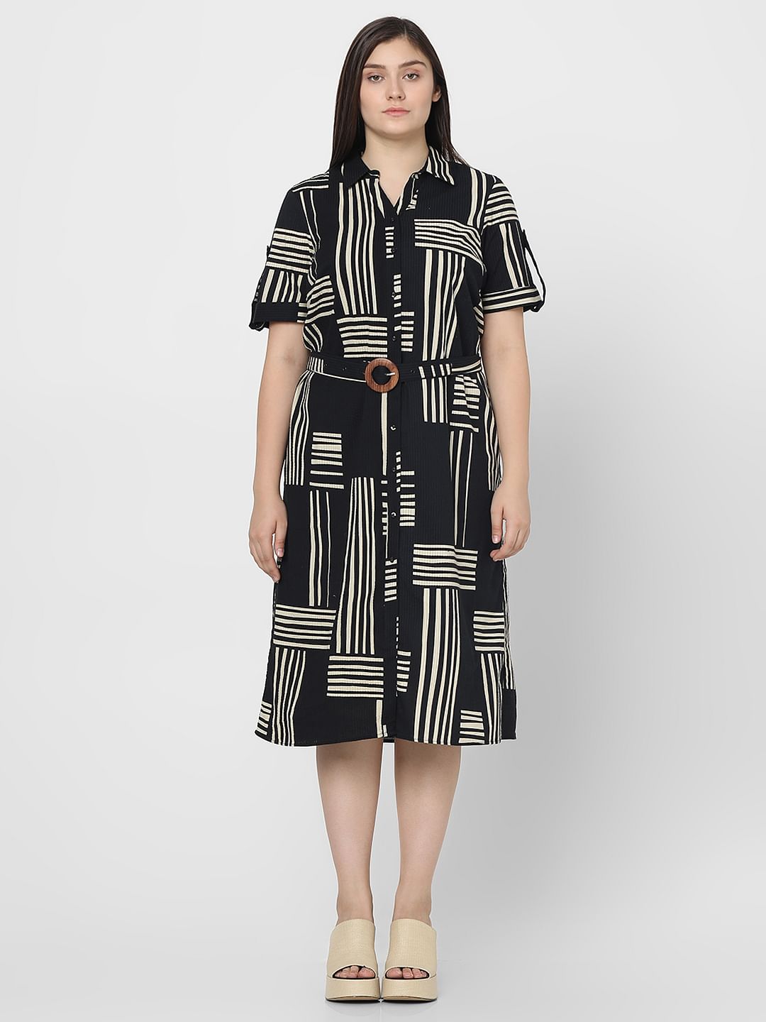 Curve Black Printed Shirt Dress
