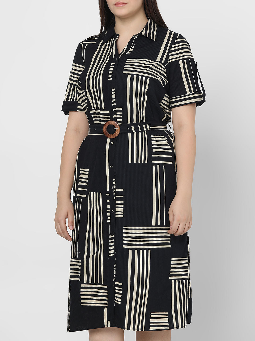 Curve Black Printed Shirt Dress