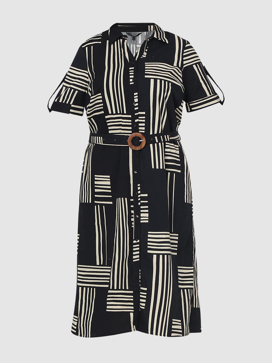 Curve Black Printed Shirt Dress