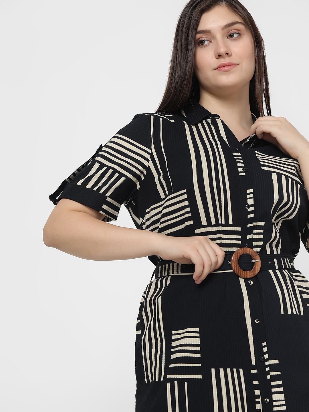Curve Black Printed Shirt Dress