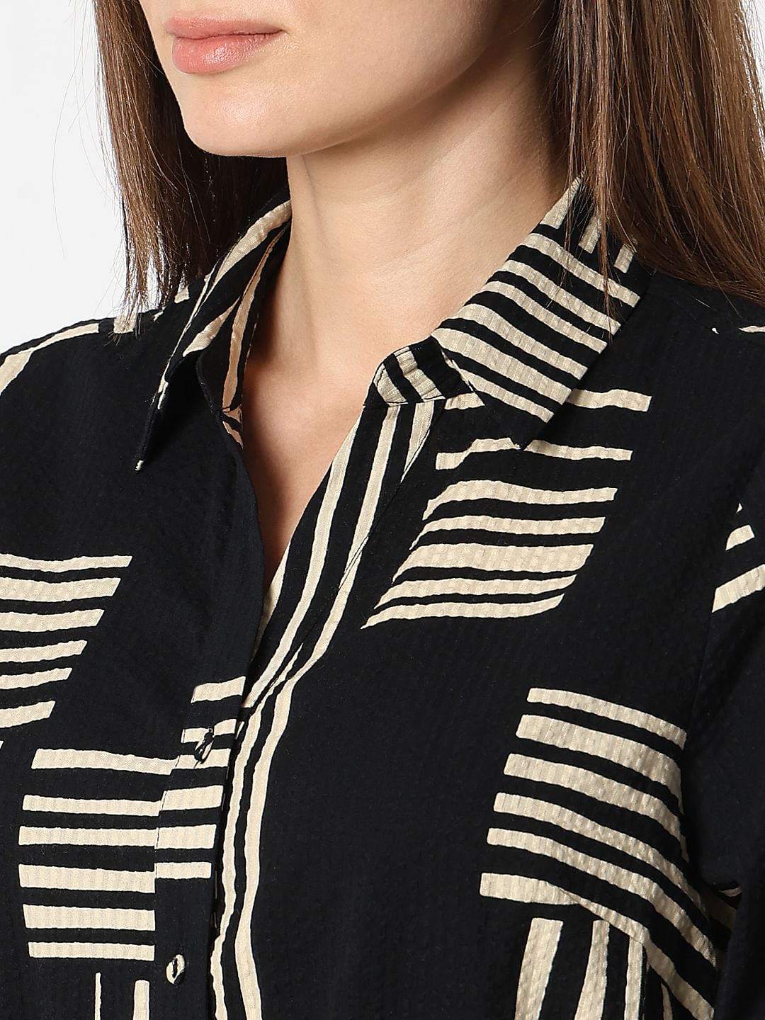 Black Printed Midi Shirt Dress