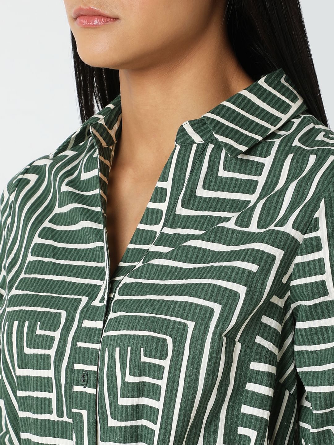 Green Geometric Print Shirt Dress