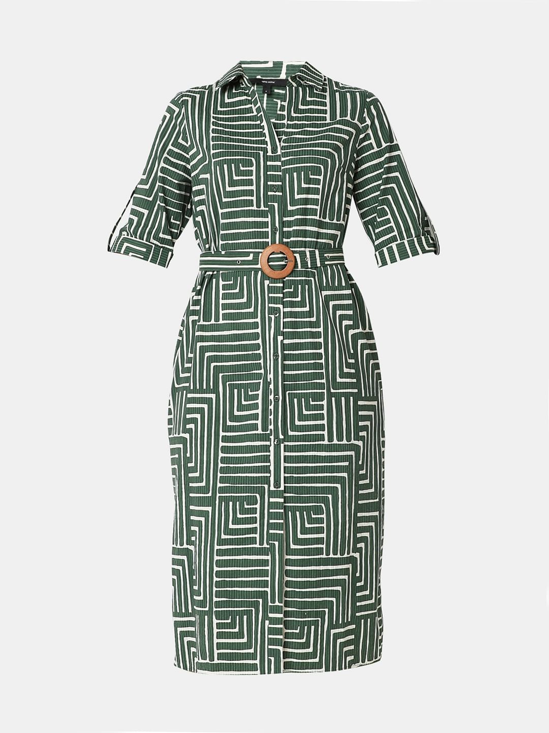 Green Geometric Print Shirt Dress