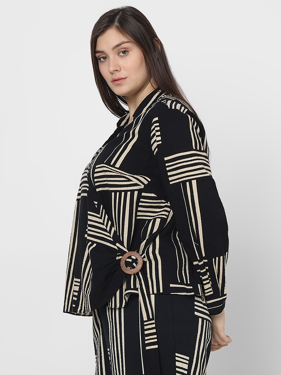 Curve Black Printed Co-Ord Set Shirt