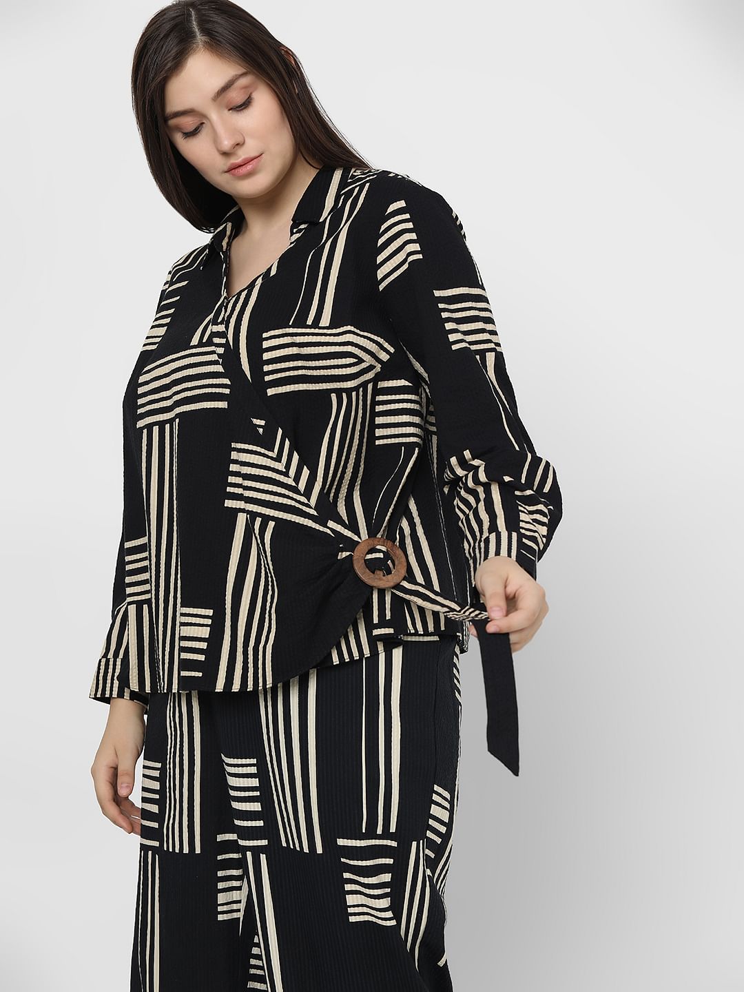 Curve Black Printed Co-Ord Set Shirt