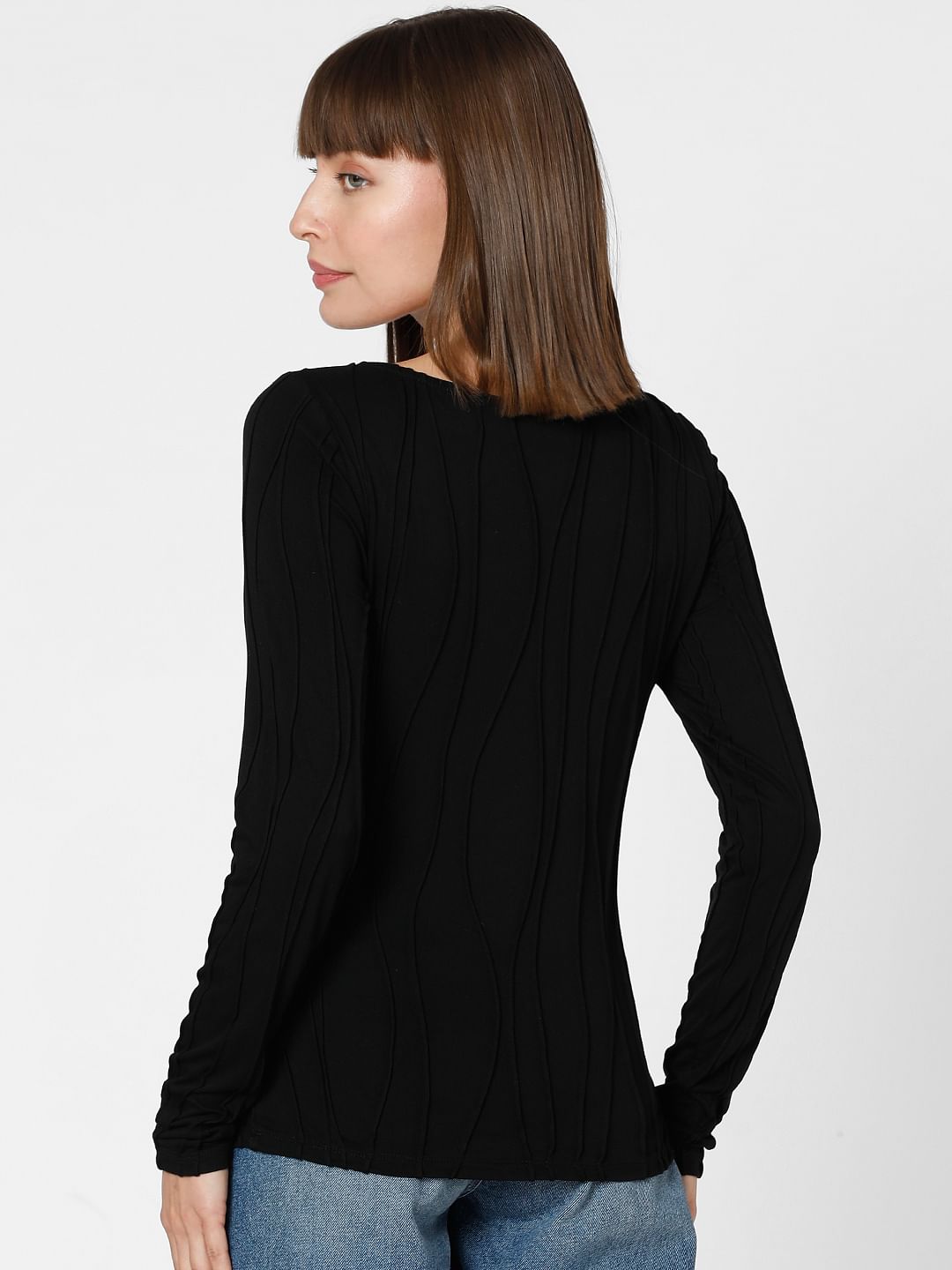 Black Textured Boatneck Top