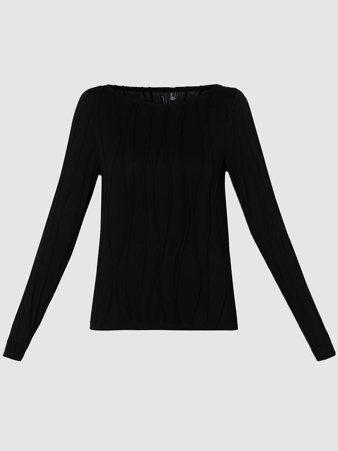 Black Textured Boatneck Top